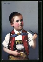 AK Knabe Toni mit Pfeife in Tracht, 1915