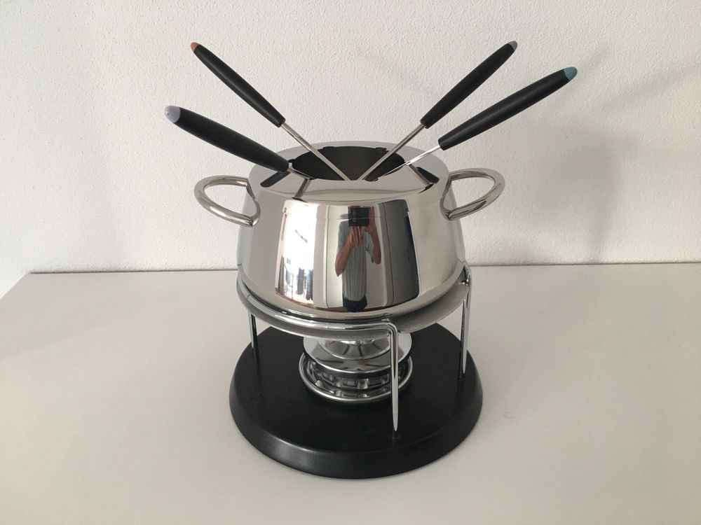 Fleisch-Fondue 13/21 cm 1,4l Edelstahl Spritzschutz 4 Gabeln (Neu ...