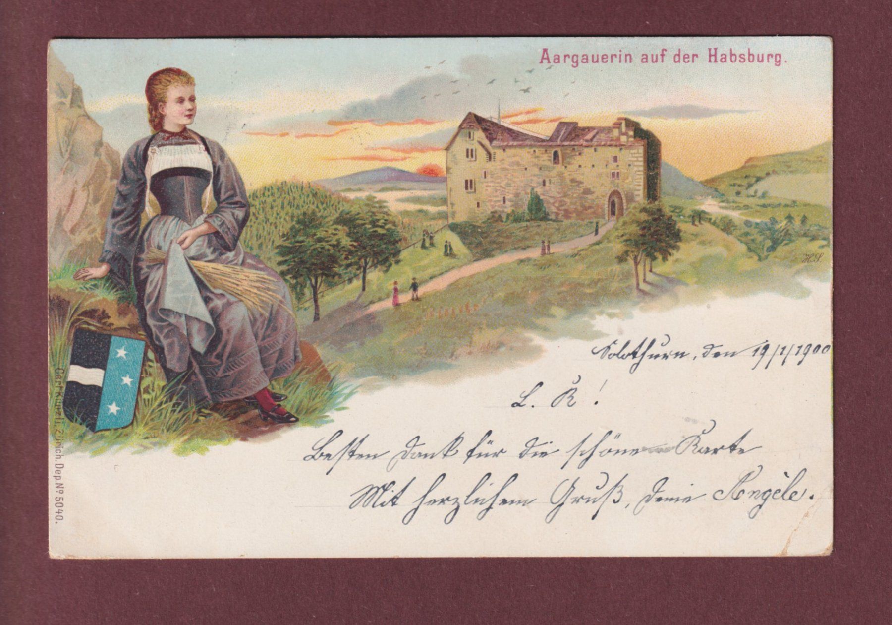 Cartoline postali: AARGAU - Aargauerin auf der HABSBURG - 1900 // Eckbug // – Usato da Pully venduto da nicecards