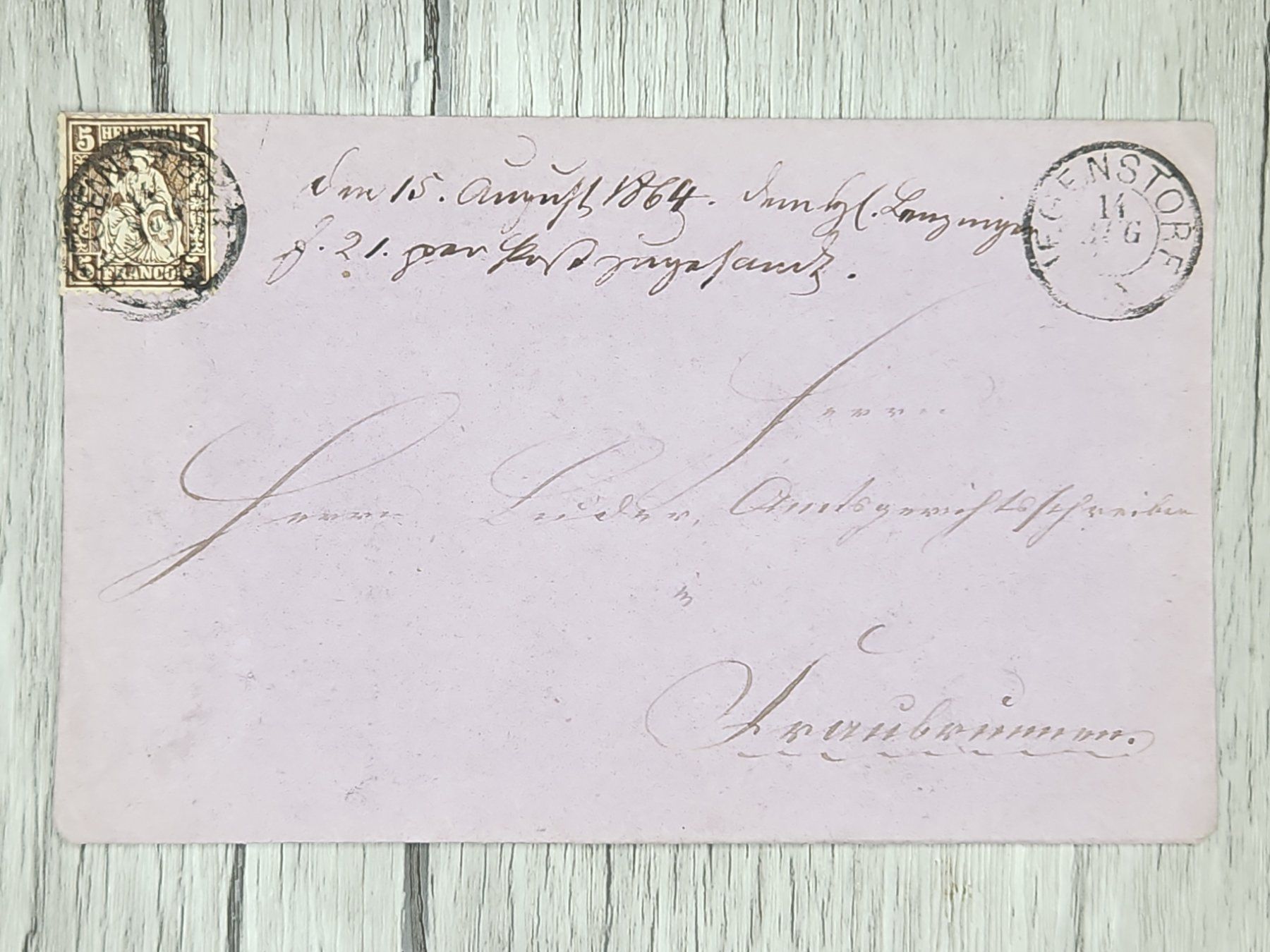 Tutti i francobolli: CL13 Enveloppe + Timbre Suisse 1864 – Usato da Cousset venduto da Patrick_Collections