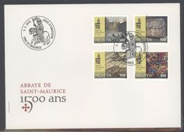 2015, FDC, 1500 Jahre Abeit Saint-Maurice (Nr. 1536–1539)