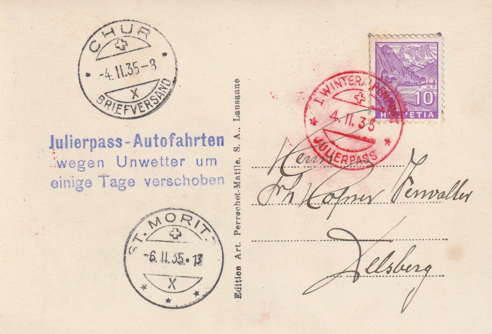Tutti i francobolli: Stempel Chur - Julierpass Autofahrt auf Ak – Usato da Rorschacherberg venduto da fratovi2
