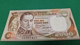 2000 Pesos Oro Kolumbien Banknote 1985