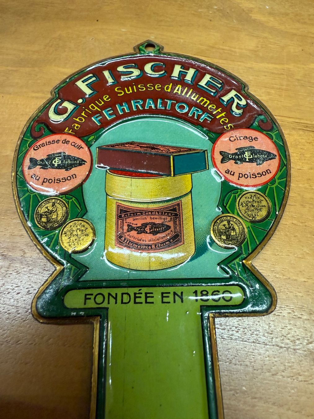 Insegne: Blechschild G.Fischer Zündholzfabrikation Fehraltorf – Usato da Glattbrugg venduto da Xena2014 1