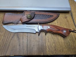 Scharfes Jagdmesser M390 Holzgriff mit Lederscheide