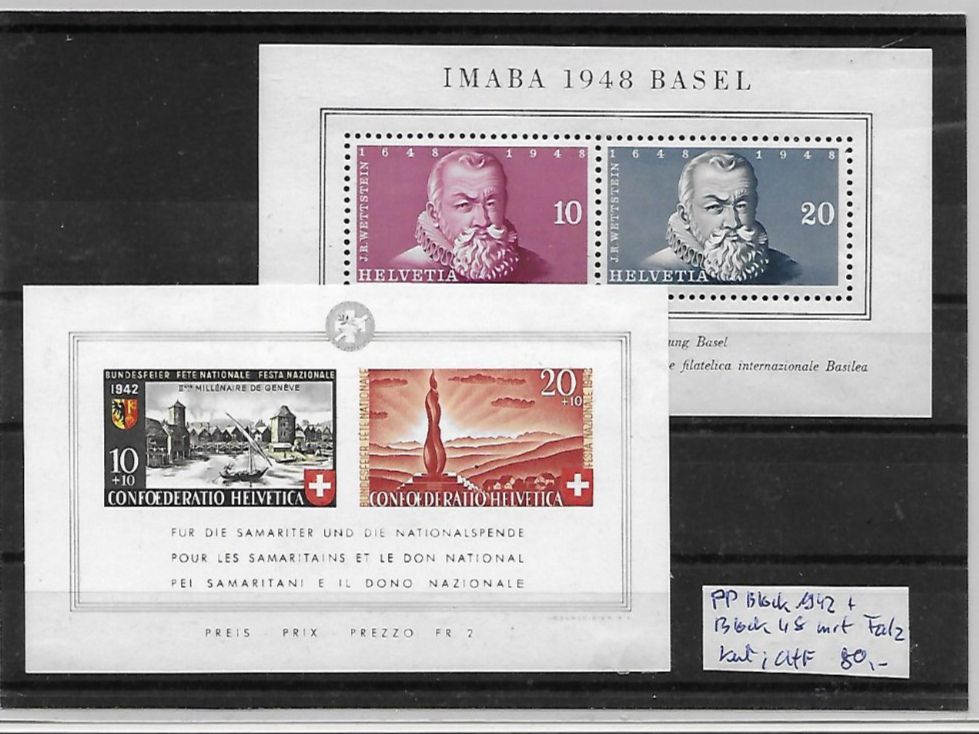 Tutti i francobolli: Block PP 1942 + Block 1948 mit Falz Kat: CHF 80.- – Usato da Basel venduto da Ilp