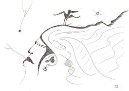 Surreale Zeichnung: Bird on a head