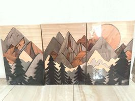 Trilogie -  Wandbild 120x60 cm Bergidylle 3er Set mit Rahmen