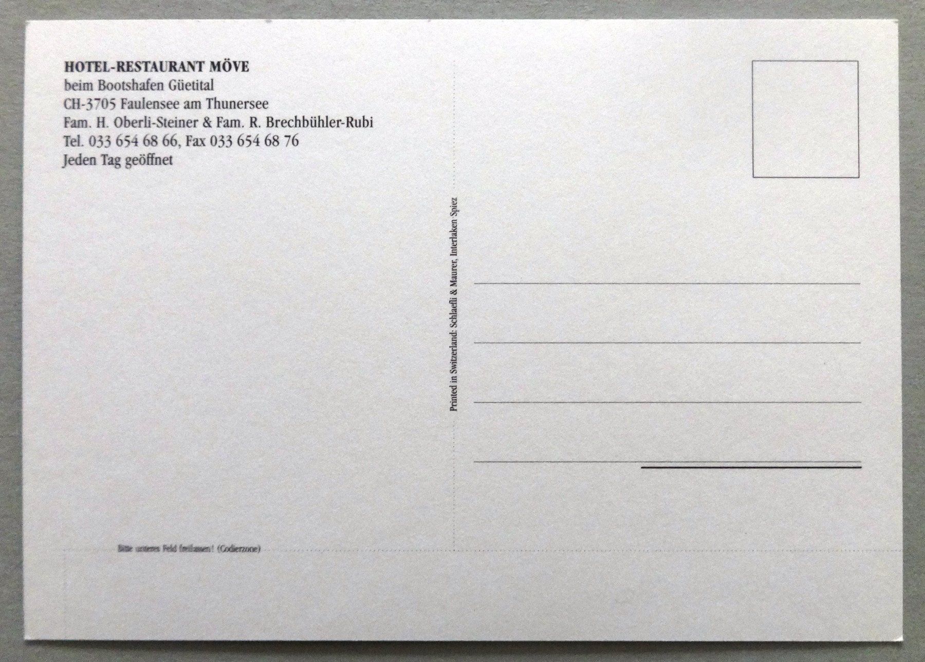 Cartoline postali: Hotel-Rest. Möve, Faulensee am Thunersee – Usato da Fétigny venduto da Billy2miny 1