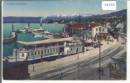 Rorschach - Hafen mit Schiff und Bahn - Litho