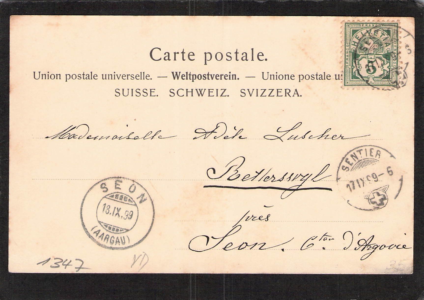 Ansichtskarten: Le Sentier VD , La Place , gel. 1899 – Gebraucht aus Reichenburg von ibiza18 1