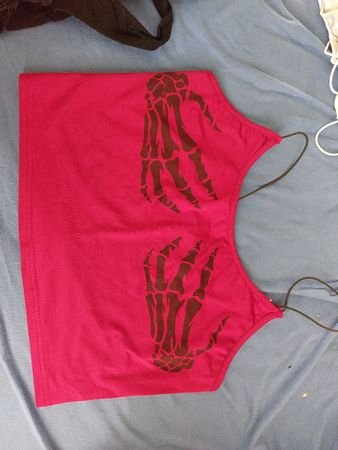 Damen Top Skelett Hände Print Rot