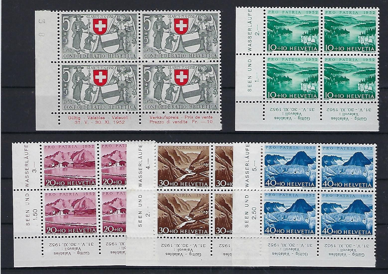 Tutti i francobolli: Pro Patria Viererblocks 1952  postfrisch     14678 – Usato da Lunden venduto da Animus999