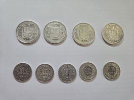 Schweizer Münzen 4x5 Franken und 5x1 Franken (Silber) 