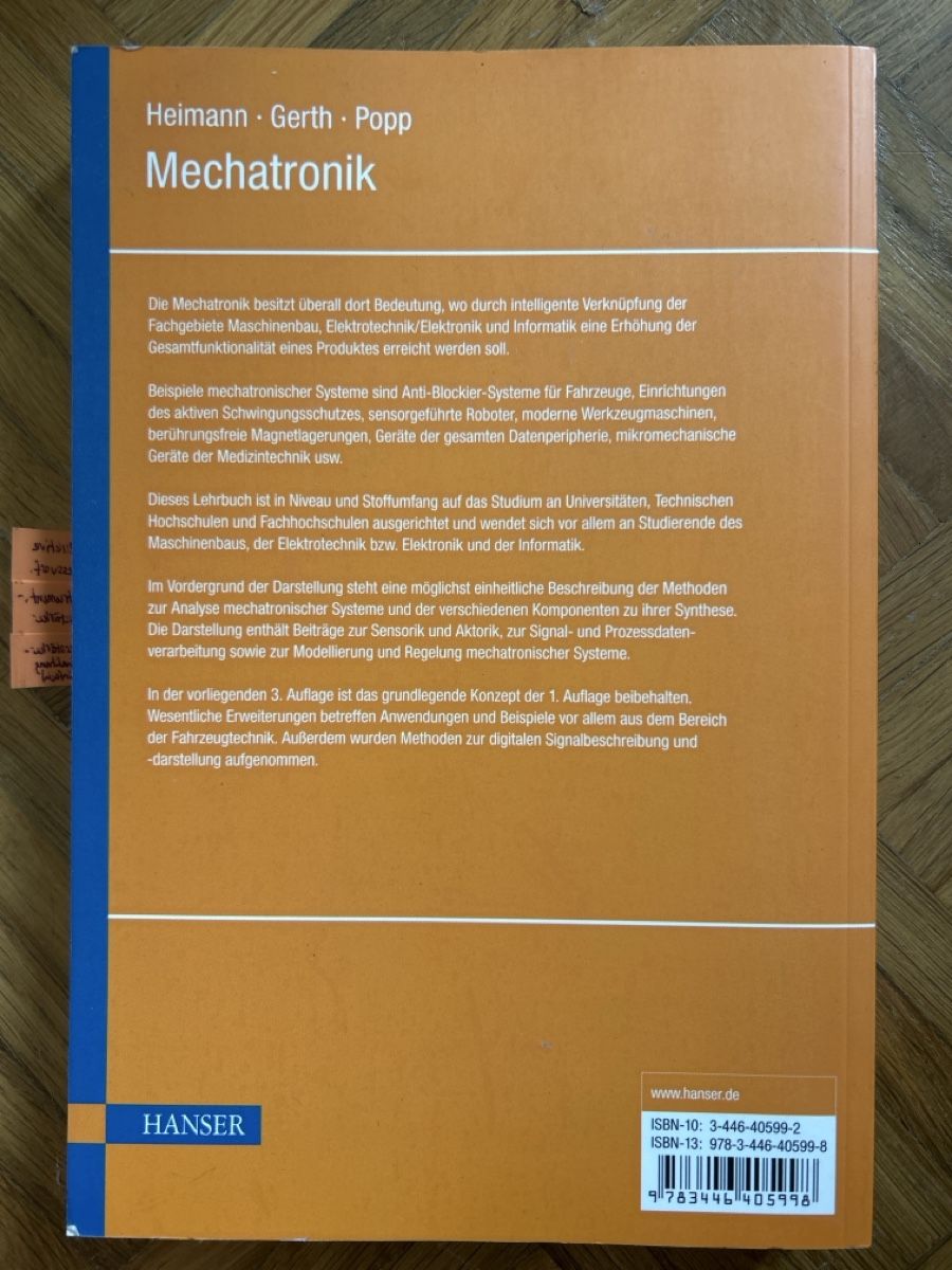 Bücher: Mechatronik Komponenten Methoden Beispiele 3. Auflage – Gebraucht aus Zürich von cor_55xv 1