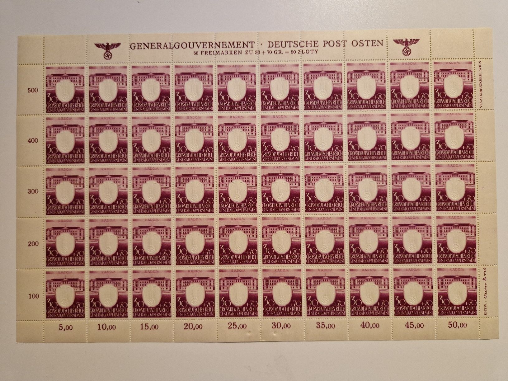 Tutti i francobolli: Deutsches Reich Generalgouvernement Bogen postfrisch – Nuovo (secondo la descrizione) da St. Gallen venduto da Enrico_SG