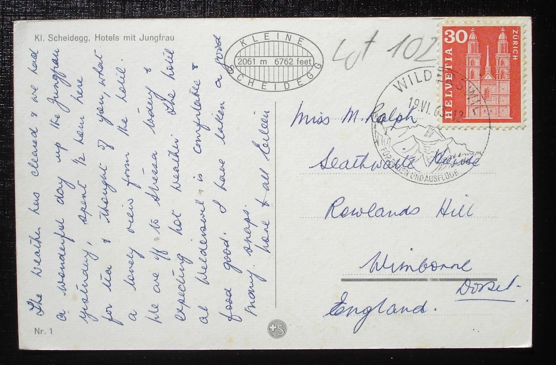 Cartoline postali: KLEINE SCHEIDEGG Hotels, Bahn, Jungfrau – Usato da Jona venduto da philajona 1