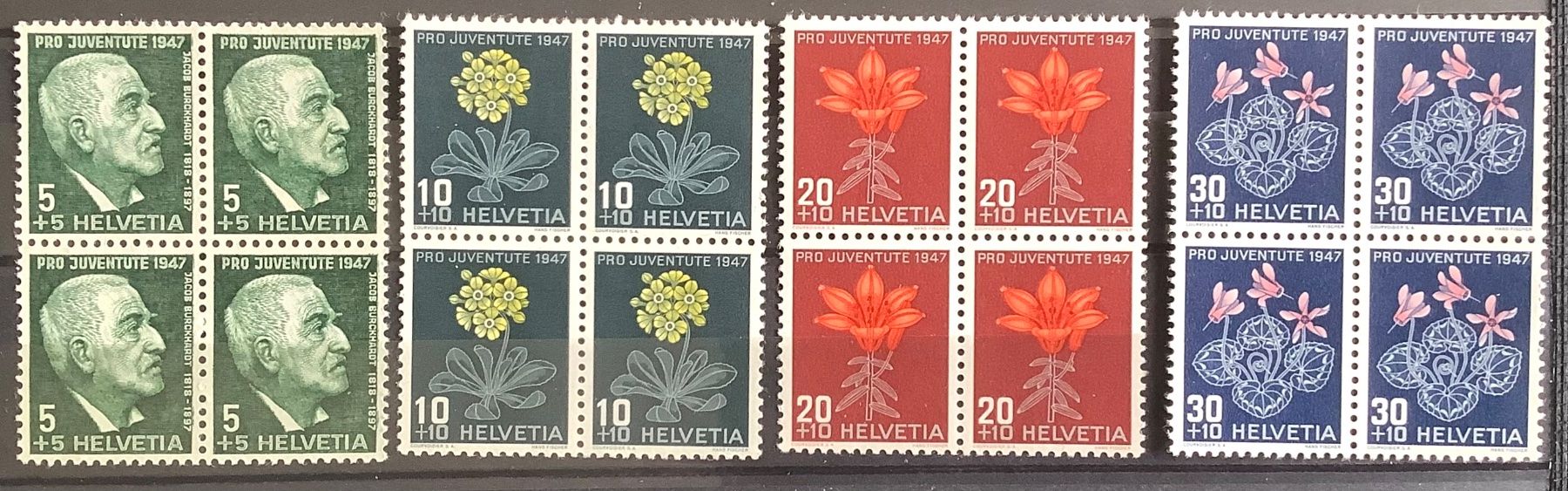 Alle Briefmarken: 1947 / Pro  Juventute Viererblock Satz ** – Neu (gemäss Beschreibung) aus Liestal von Pep3