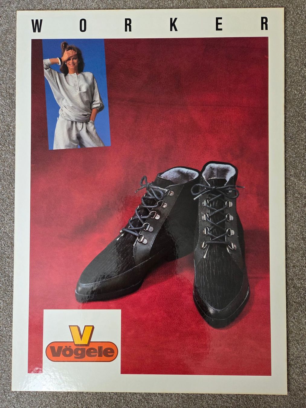 Foto & Immagini: Kartonwerbung Vögele Worker Schuhe Vintage – Usato da Mollis venduto da Cadillac58