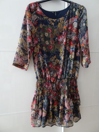 Minikleid mit Blumendruck und elastischer Taille (Mango) XL