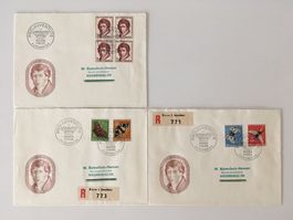 3 PRO JUVENTUTE 1955 FDC gelaufen