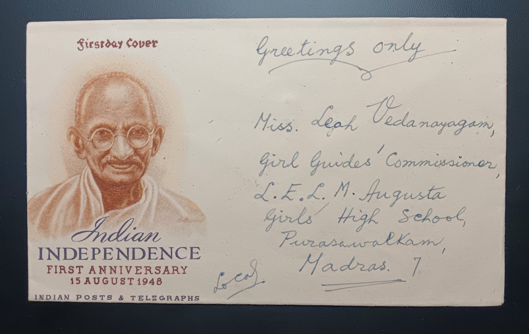 Tutti i francobolli: INDIEN, FDC NACH MADRAS 1948 – Usato da Holderbank AG venduto da DINOS-PHILA