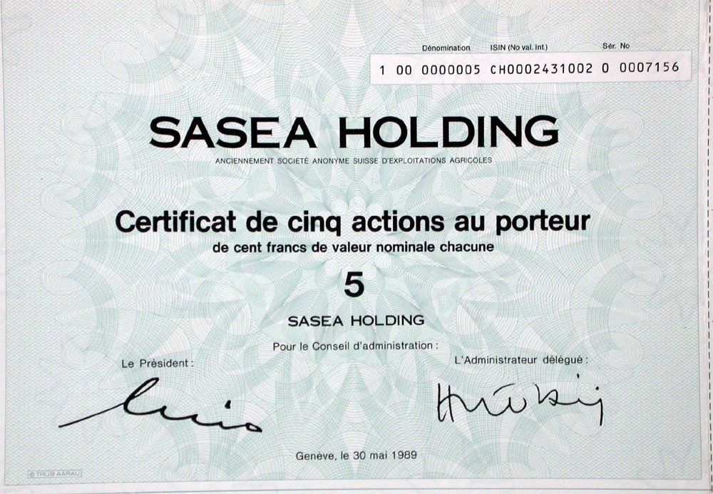 Documenti: Sasea Holding, Genève - 1989 – Usato da Solothurn venduto da Sgasche