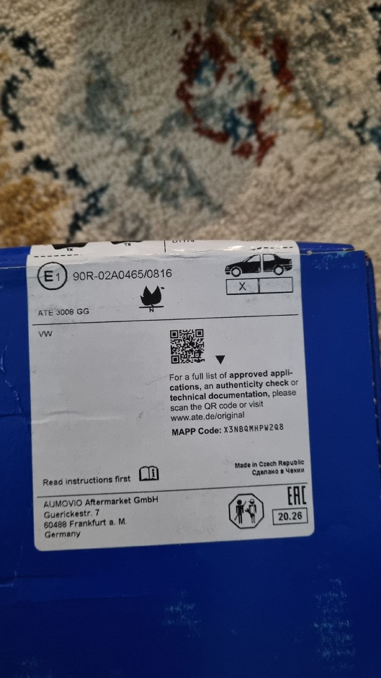 Alle Autoersatzteile: ATE Bremsbelagsatz Vorderrad  – Neu und originalverpackt aus Prêles von del_9958