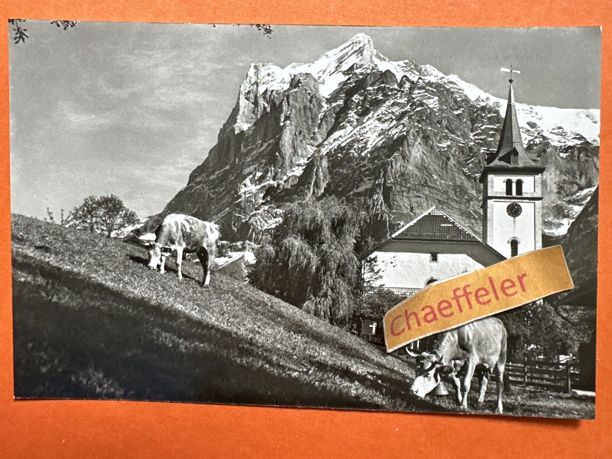 Cartoline postali: 1956 Grindelwald. Kirche mit Wetterhorn – Usato da Zürich venduto da Chaeffeler