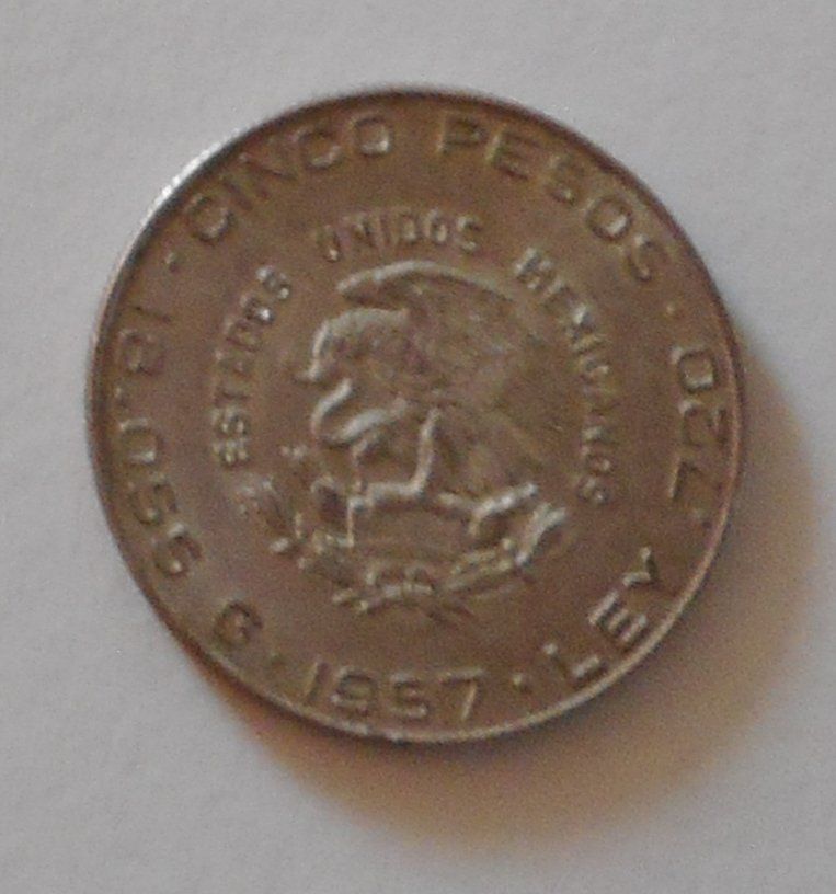 Tutti le monete: Pièce de 5 pesos Mexique 1957 – Usato da Carouge GE venduto da bemol_007 1