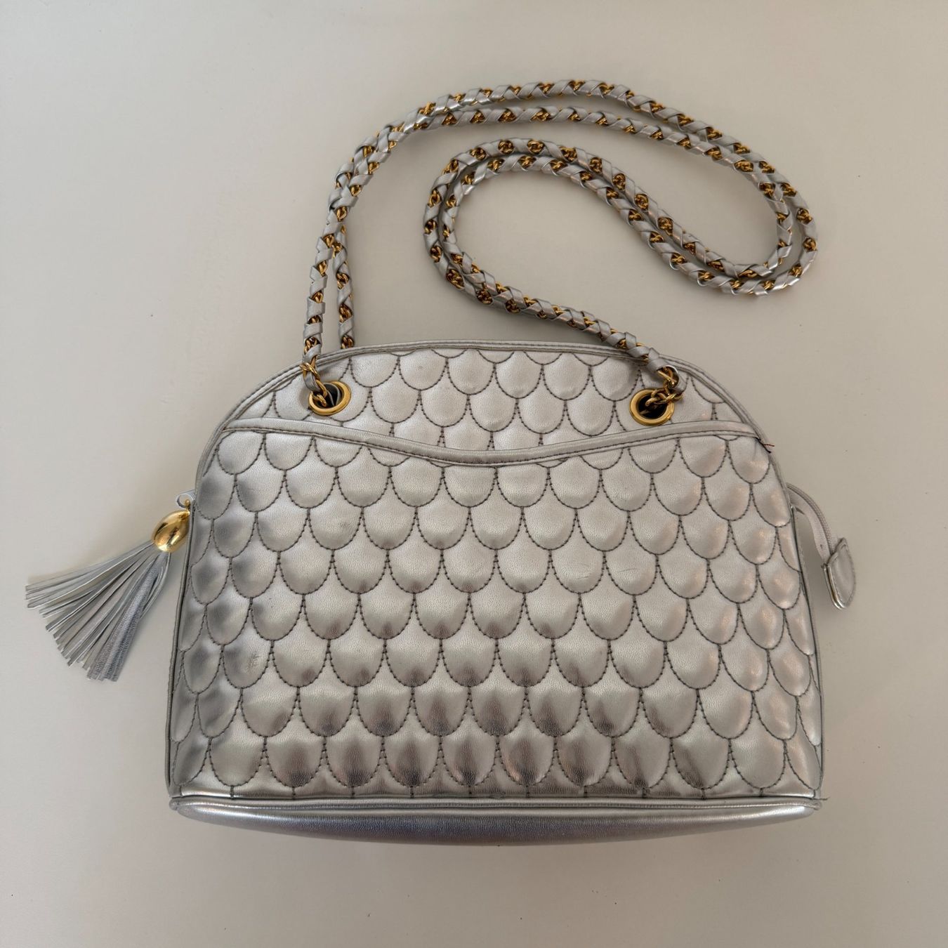 Borse da donna: Handtasche Umhängetasche Schuppenmuster silber – Nuovo (secondo la descrizione) da Balzers venduto da dassandro 1