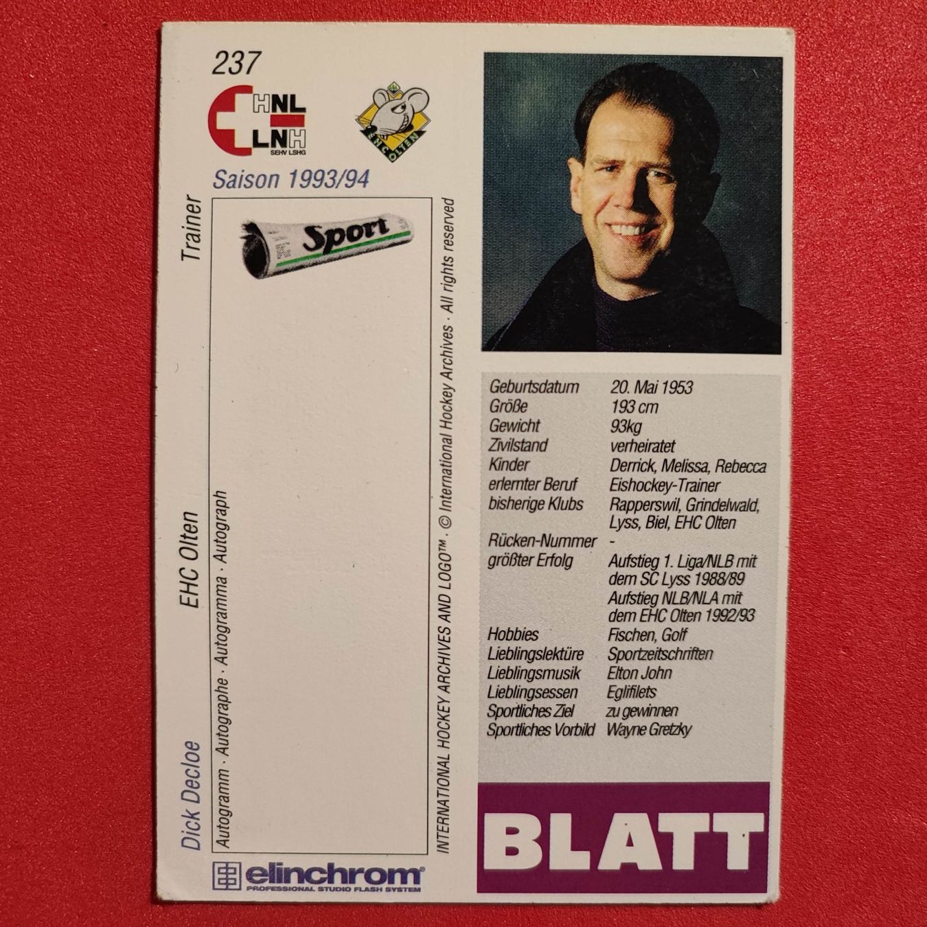 Carte collezionabili: Dick Decloe - EHC OLTEN - 1993/94 – Usato da Dübendorf venduto da kb86_MOVIE 1