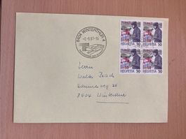 Schweiz 1987 privater Ersttagsbrief 4er-Block Unwetter 8404