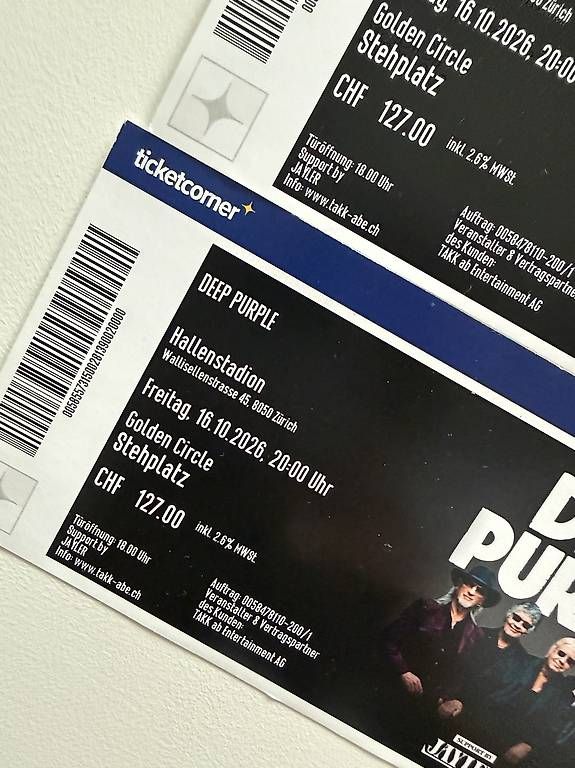 Billets: DEEP PURPLE, 16.10.  2 Tickets – Neuf (Voir description) à Zürich par Sandra-S 1