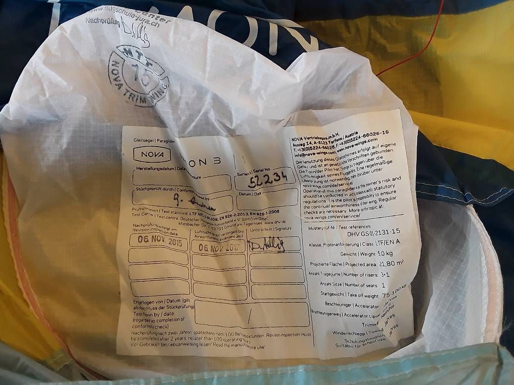 Sport dell'aria & Aquiloni: Nova Prion 3 22 – Usato da Matzendorf venduto da Flugschule-Jura 1