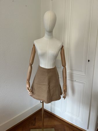 See by Chloé Wool Mini Skirt Beige Fringed Hem Size 36