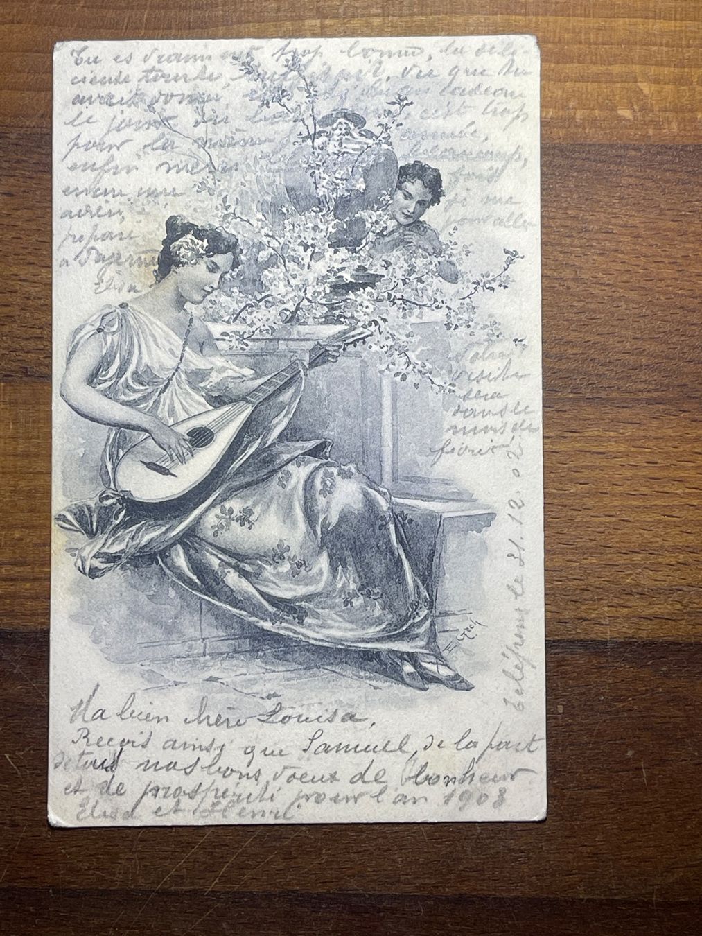 Cartoline postali: Antike Postkarte, Lithographie, mit Liebespaar – Usato da Strengelbach venduto da Aschatan5