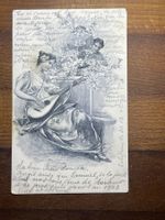 Antike Postkarte, Lithographie, mit Liebespaar