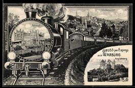 Grusskarten-AK Warburg, Partie am Bahnho