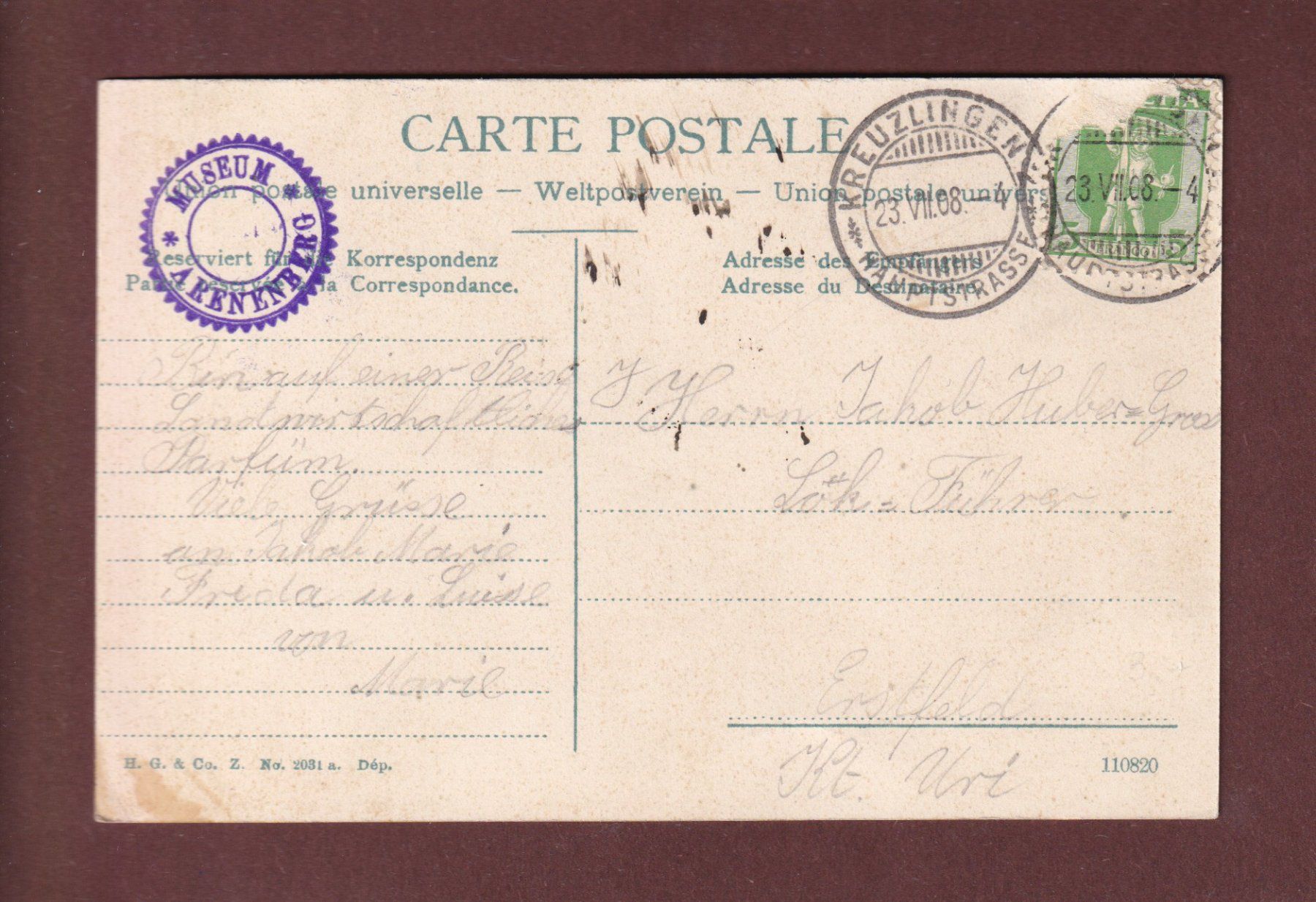 Ansichtskarten: ARENENBERG - Napoleonisches Museum - 1908 – Gebraucht aus Pully von nicecards-shop 1