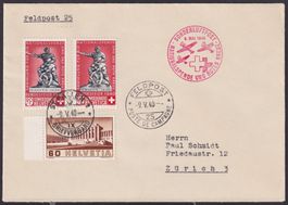PP 1940, 1Fr. Frankatur, mit B5+B7 "mit und ohne Sockel"