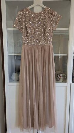 Maxikleid mit Paillettenstickerei altrosa Gr. 38