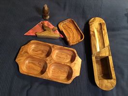 Diverse Olivenholz-Schalen Set, Holz Vogel, Zahnstocher H...