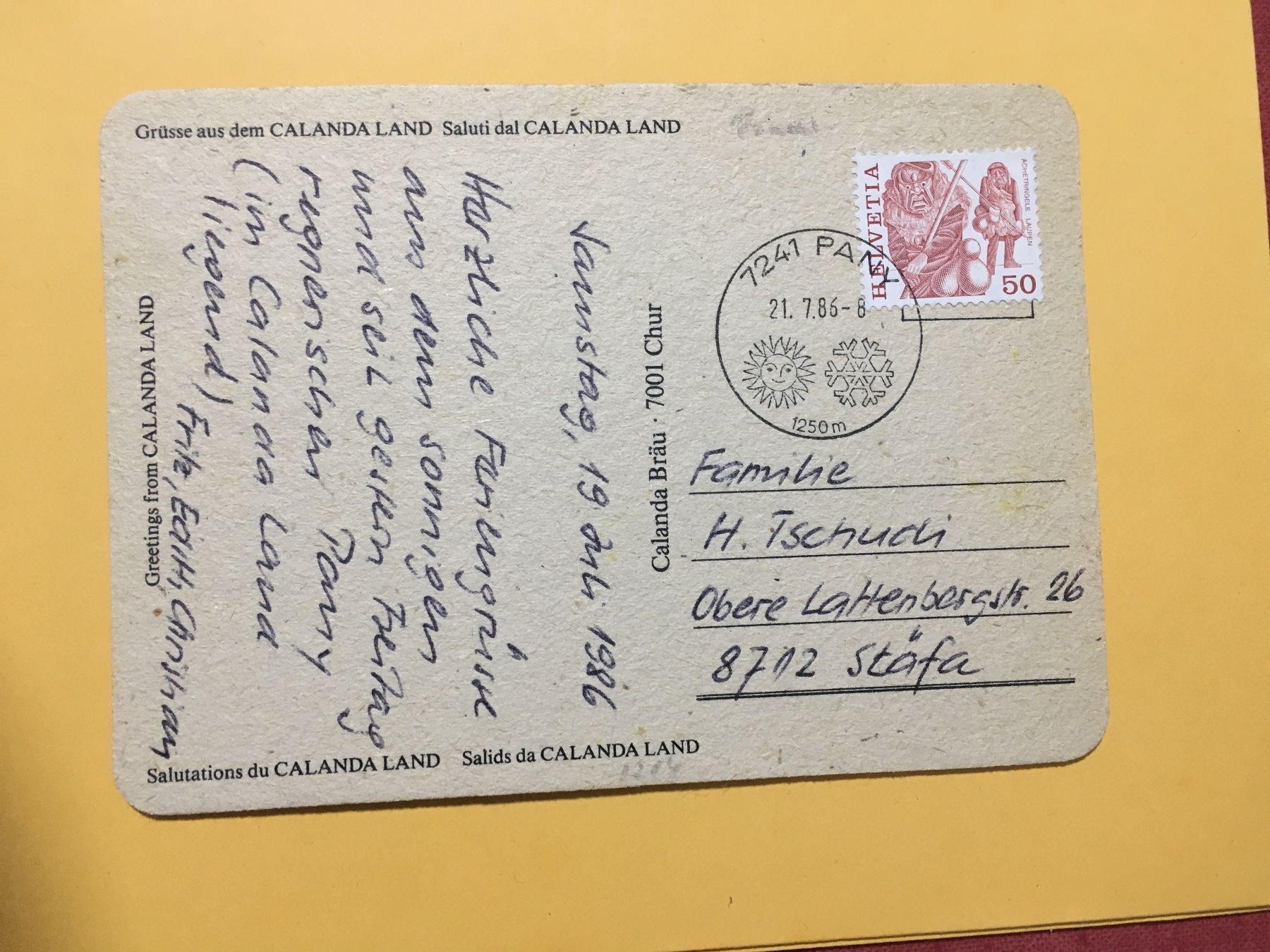 Cartes postales: Bierdeckel Calanda Ansichtskarten Format Stempel Pany 1986 – D'occasion à Küttigen par Melisch1000 1