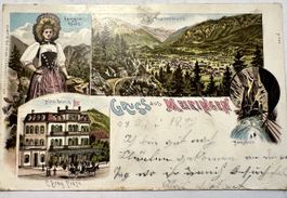 AK  Meiringen BE 28.07.1899 Hotel Brünig u. Gesamtansicht.