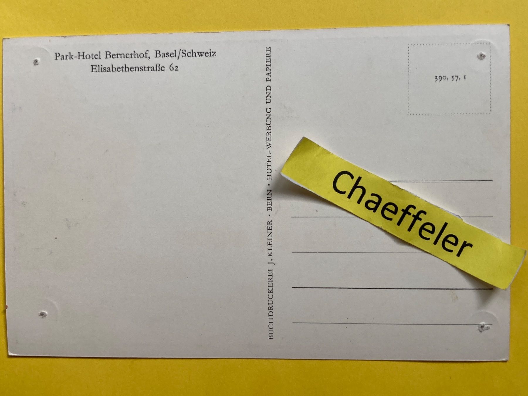 Cartoline postali: Park-Hotel Bernerhof, Basel / Schweiz – Difettoso da Zürich venduto da Chaeffeler 3