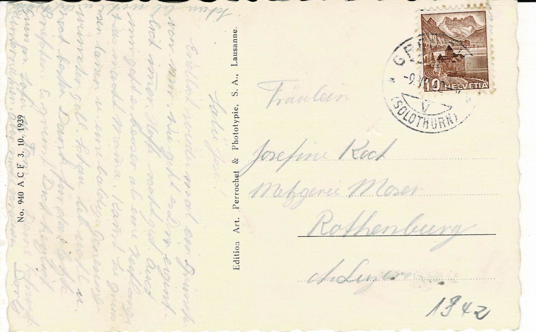 Cartoline postali: 12423 GRENCHEN Centralhof SO gel. 1942! – Usato da Hergiswil NW venduto da Kartenfrau 1