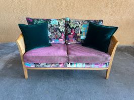 Vintage Sofa mit Rattan, Unikat, Polster und Bezug Neu