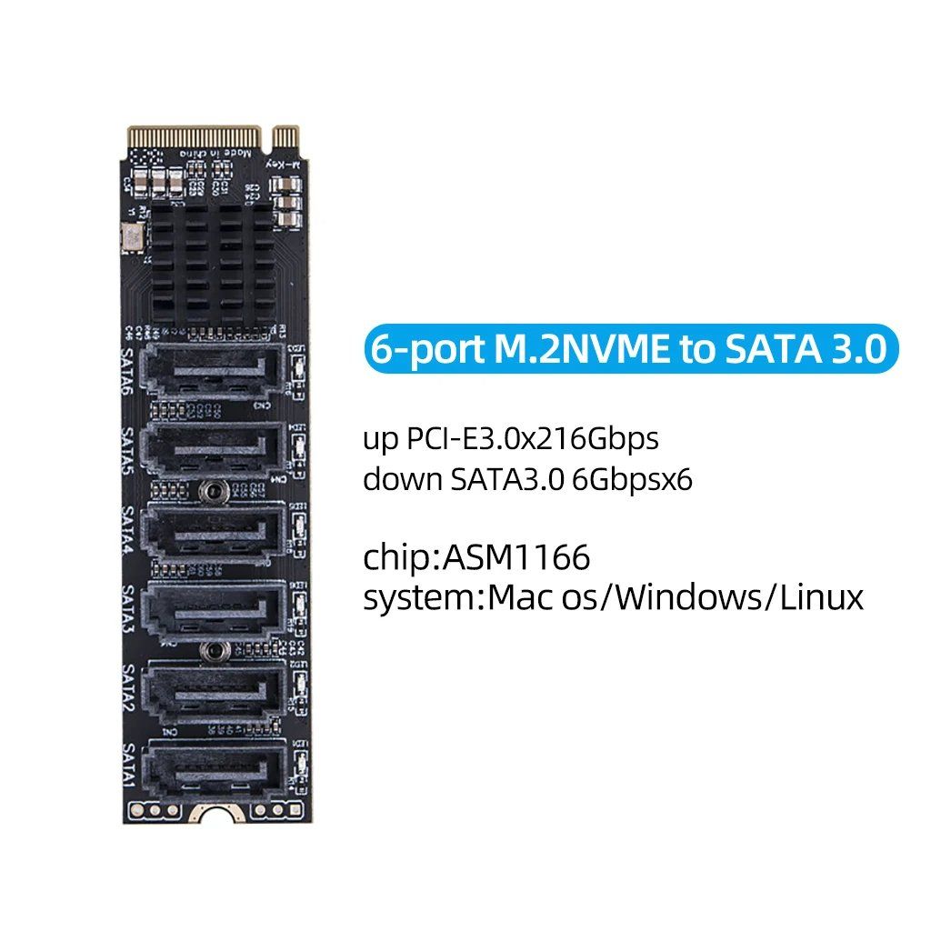 Elektronikbauteile: M.2 zu SATA 3.0 Riser Karte M2 M-KEY PCI-E Erweiterung – Neu und originalverpackt aus Unterägeri von RmOnline 2