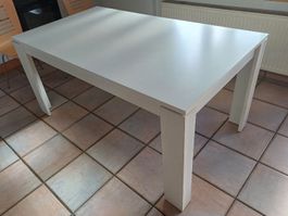 Table de salle à manger en bois, blanche, avec 2 rallonges